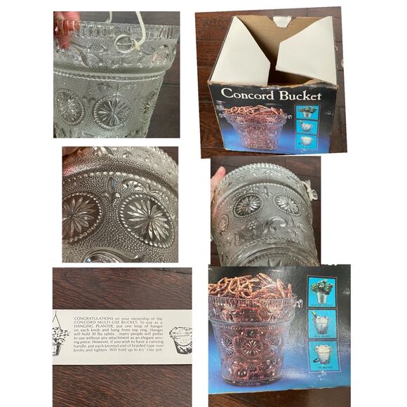 Vintage Sandwich Glass Planter Ice Bucket American Concord MCM Pressed Embossed - Picture 10 of 10